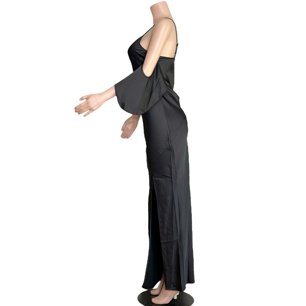 ASTR THE LABEL Kendra Cold Shoulder Satin Maxi Dress, Black, Medium - Picture 9 of 13